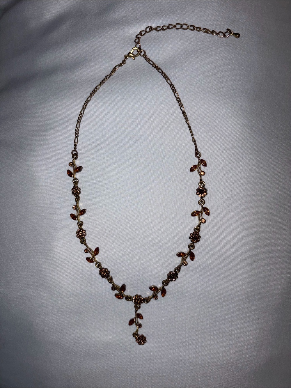 Vintage Style Bronze Brown Crystal Floral Vine Necklace Drop Choker Boho